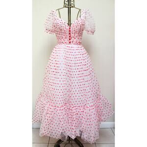 Teuta Matoshi White Heart Tulle Puff Sleeve Dress Gown Size Small